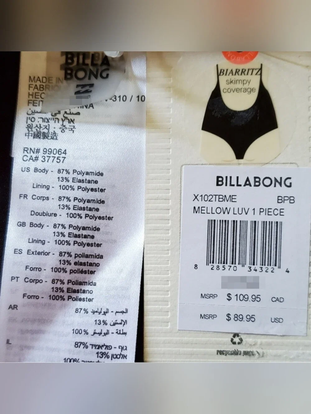 MSRP $89.95 Billabong Mellow Luv One Piece Floral Tropical Black Swimsuit Medium